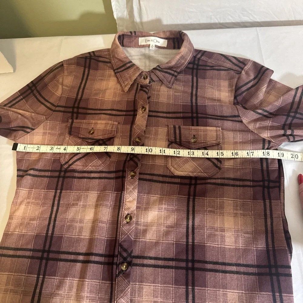 Eden & Olivia Soft Plaid Flannel Shirt Women's M Pink Black Button Up 3/4 Sleeve - Picture 9 of 10